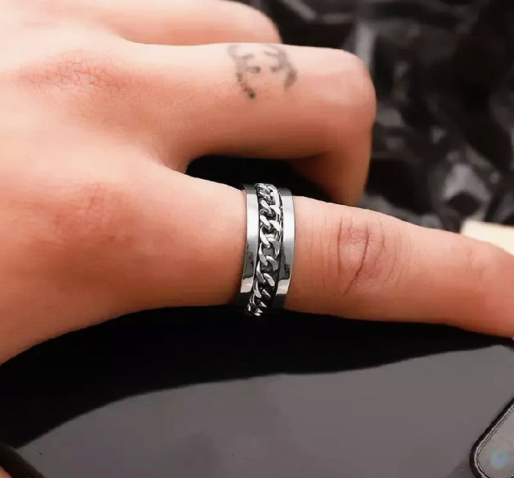 Fidget silver chain spinner ring