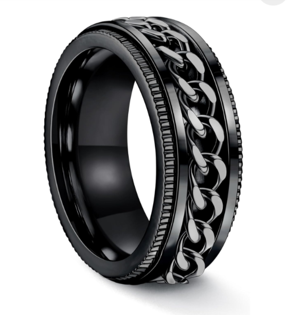 Fidget Black Chain Spinner Ring