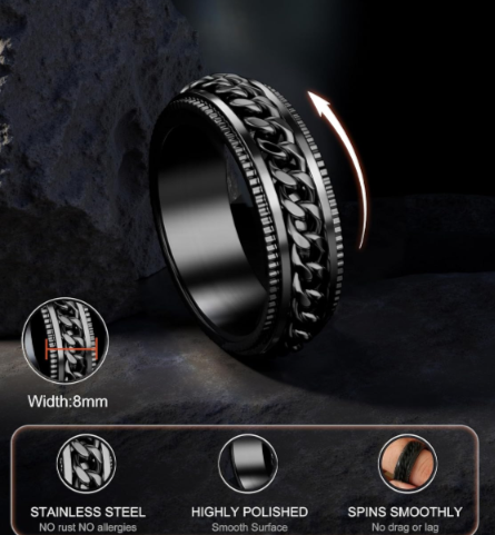 Fidget Black Chain Spinner Ring