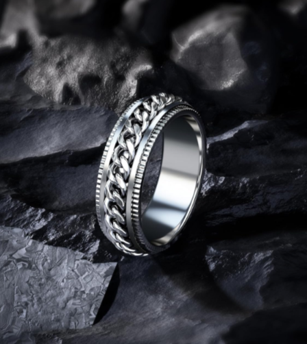 Fidget silver chain spinner ring