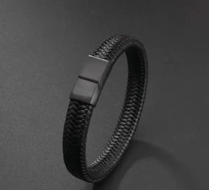 Classic Braided Black Leather Bracelet