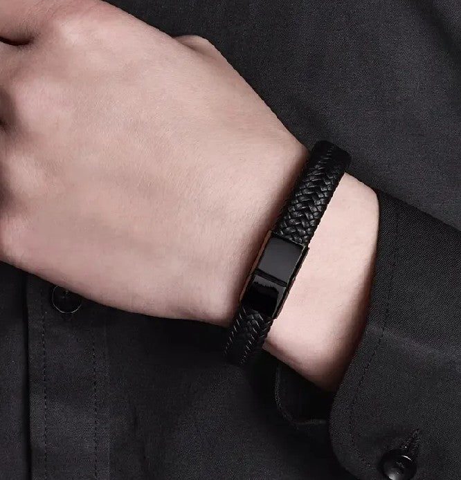 Classic Braided Black Leather Bracelet