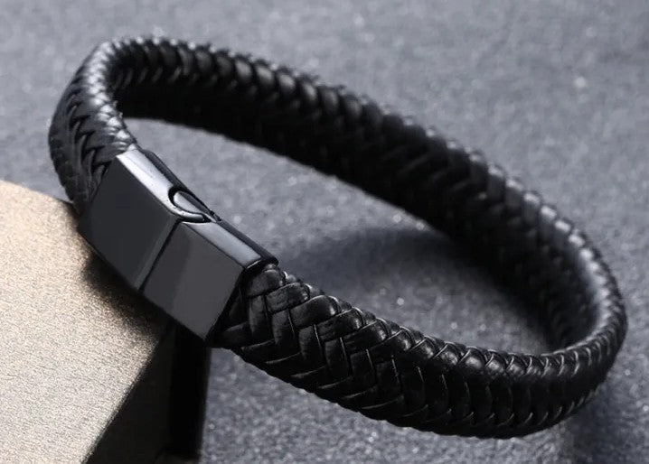 Classic Braided Black Leather Bracelet